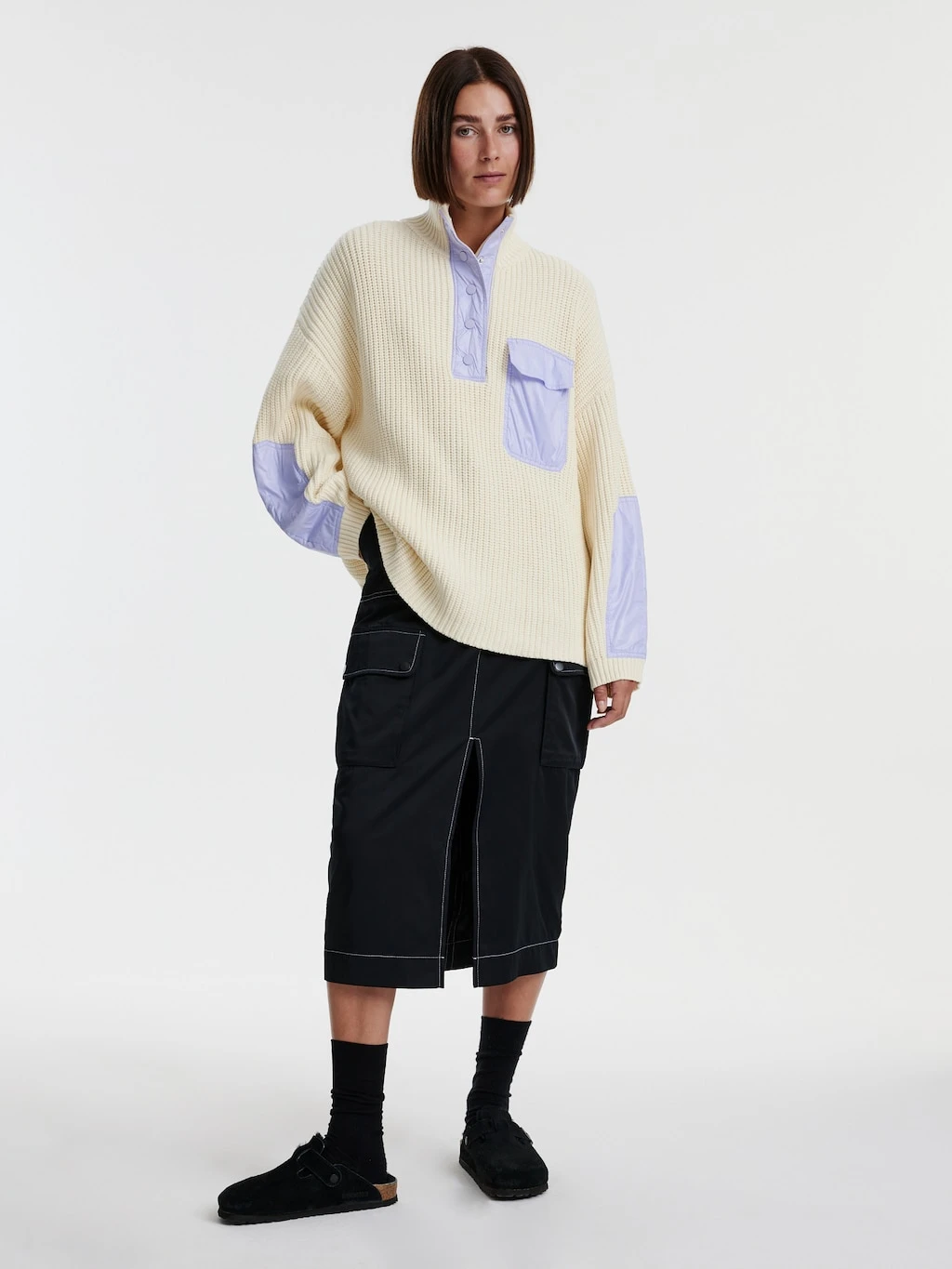 Pullover 'Bente' Beige / Lila / Weiß 1 Pullover 'Bente' Beige / Lila / Weiß